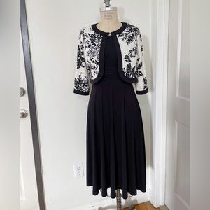 R&K Originals Petite New York 2 Pc Sleeveless Dress w/jacket Blue/Ivory